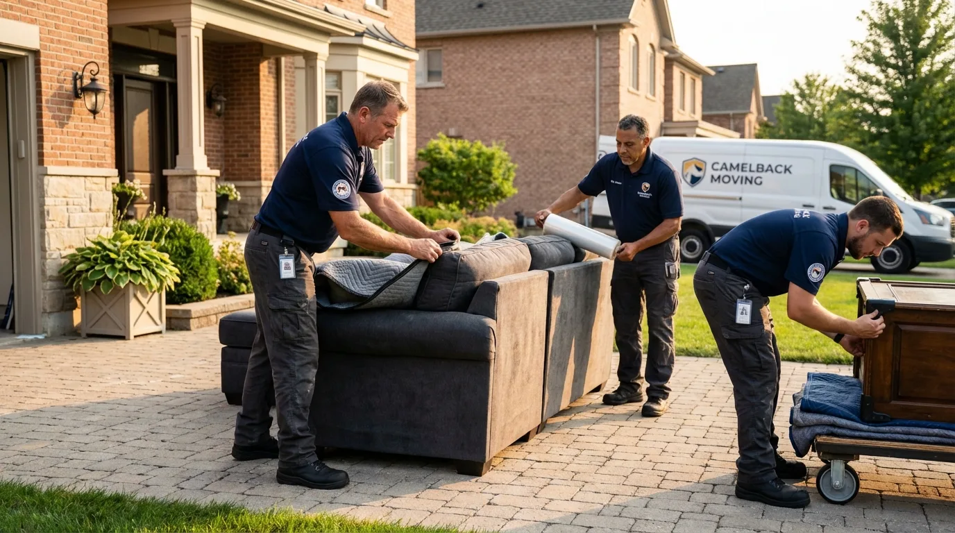 Large estate moving crew wrapping furniture in Danby, VT